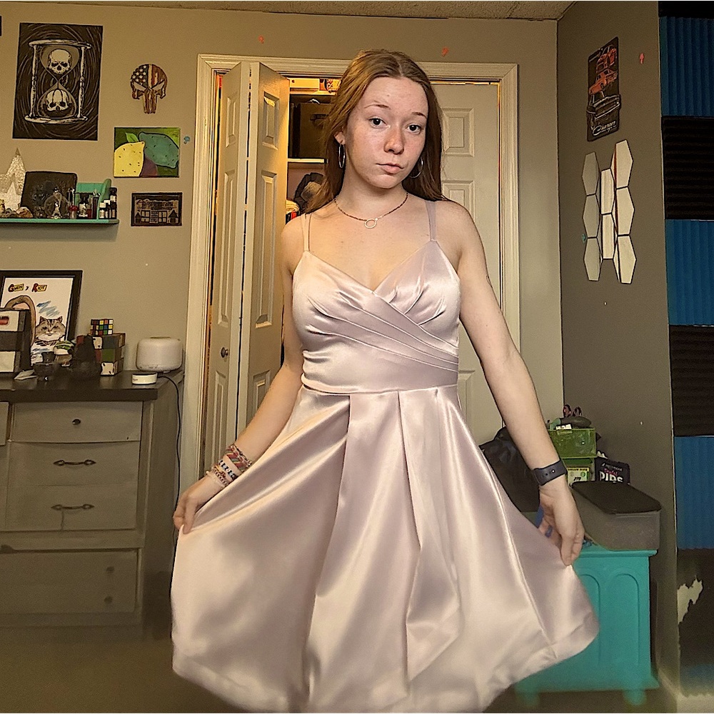 Silk mini dress, pale, rose pink